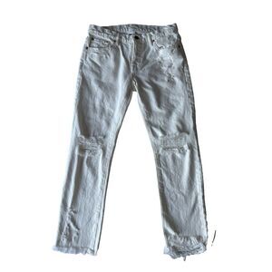 NSF Jeans Womens 28 White Straight High Rise 100% Cotton Distressed Rip Raw‎ Hem